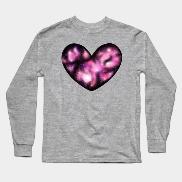 Pink Galaxy Heart Long Sleeve T-Shirt by Lady Lilac